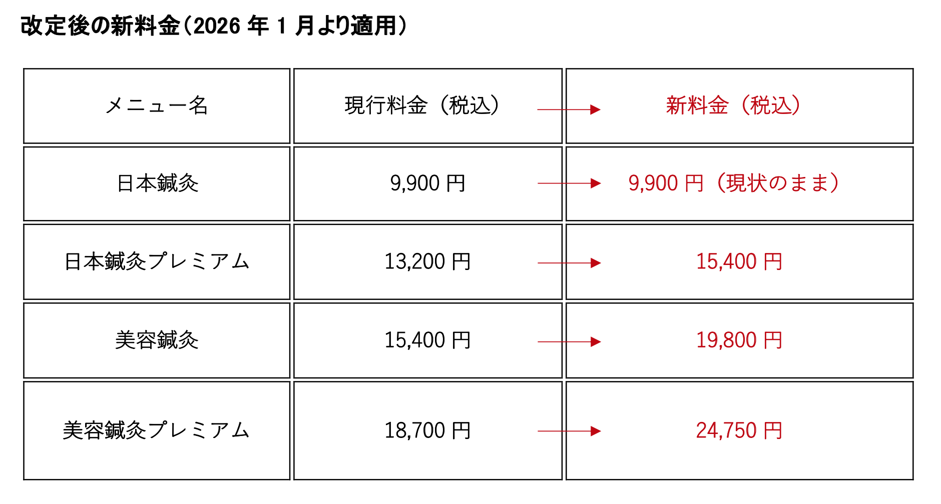料金改定のお知らせ（2026年1月より適用）